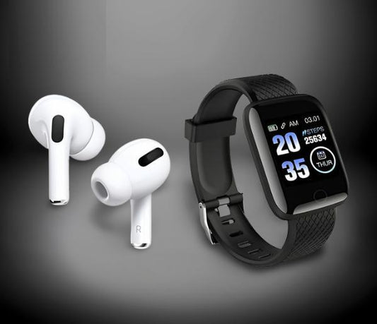 Bluetooth Wireless Earbuds & Smart Watch (Pack Of 2) Assorted Color