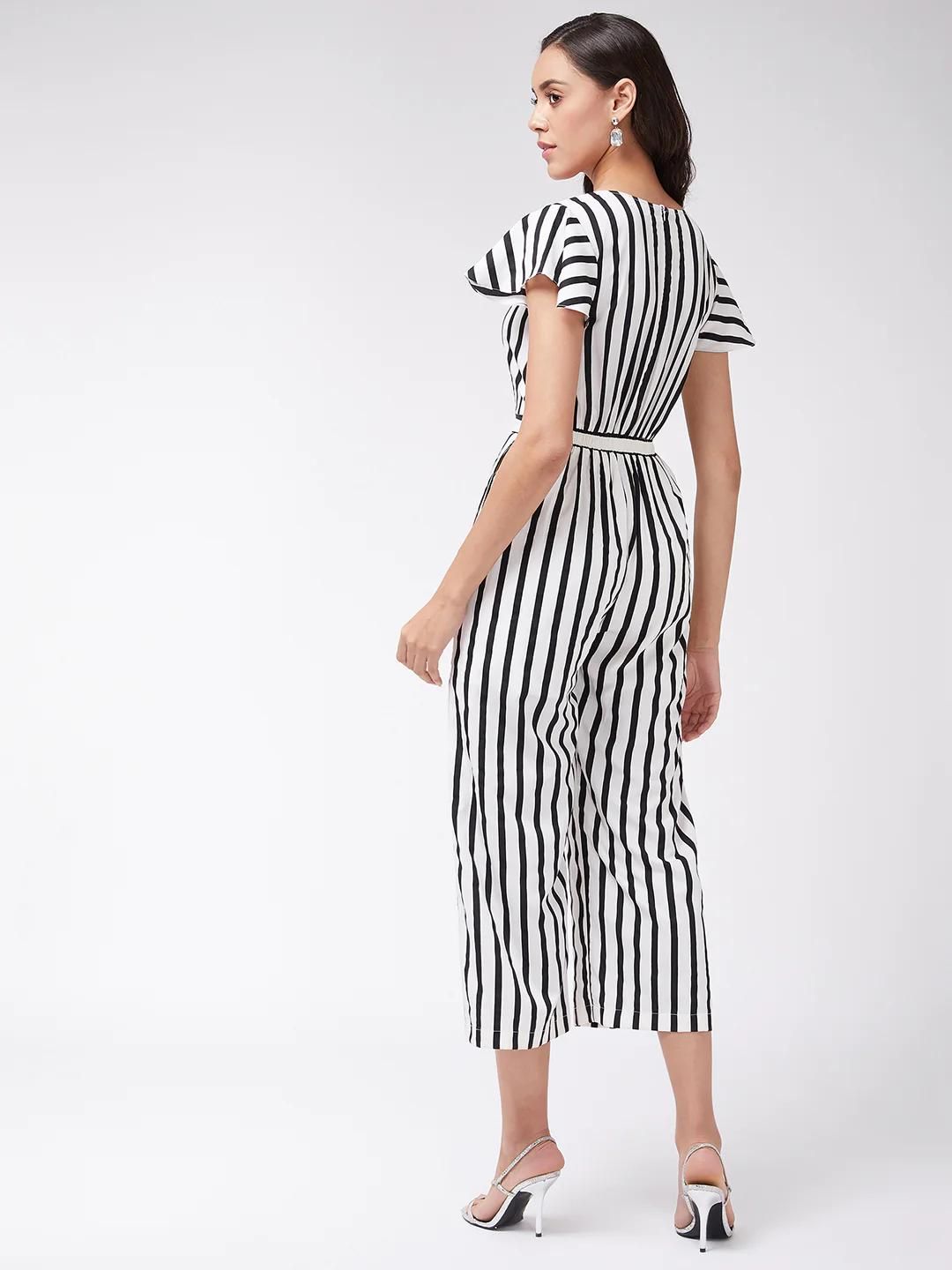 Women's Black & White Monocromatic Stripes Jumpsuit