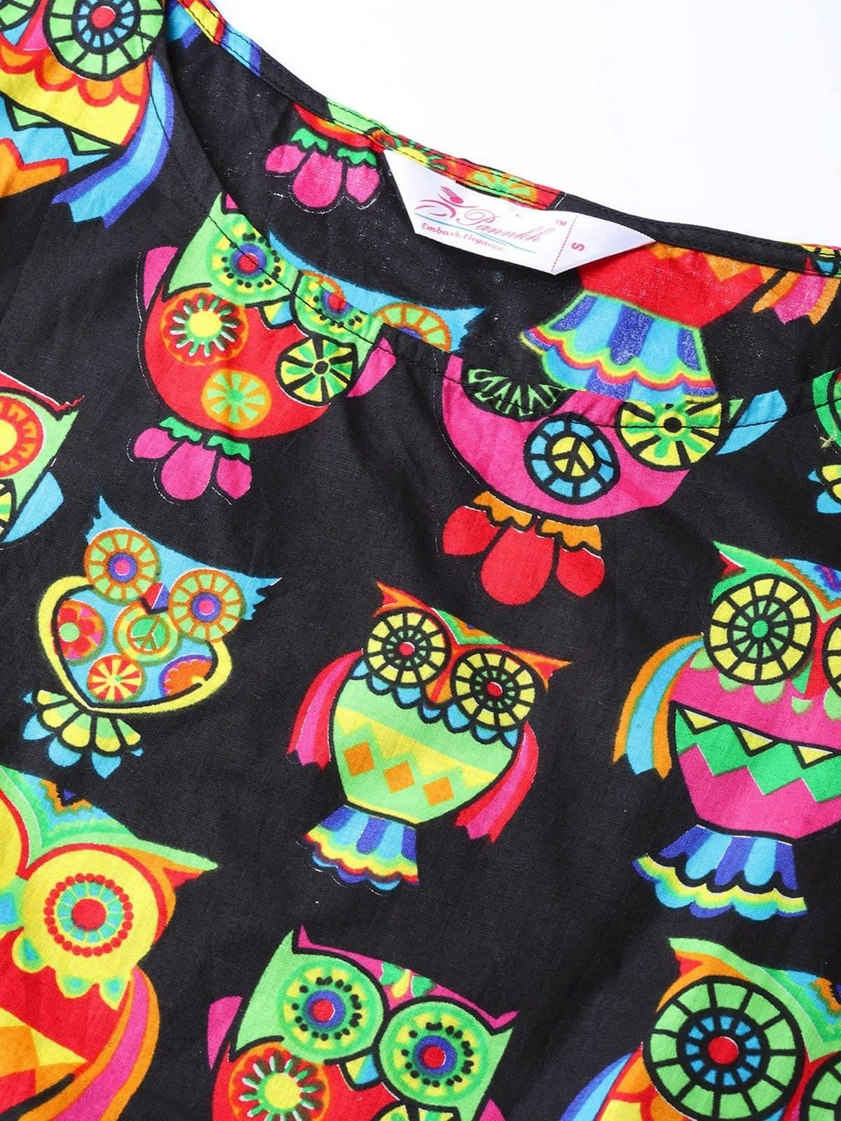 Black Owl Print Top