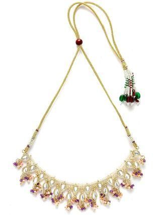 Gold Plated Pink and Purple Crystal Kundan Necklace Set for Women