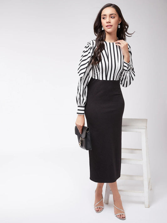 Monocromatic Stripe Fitted Dress