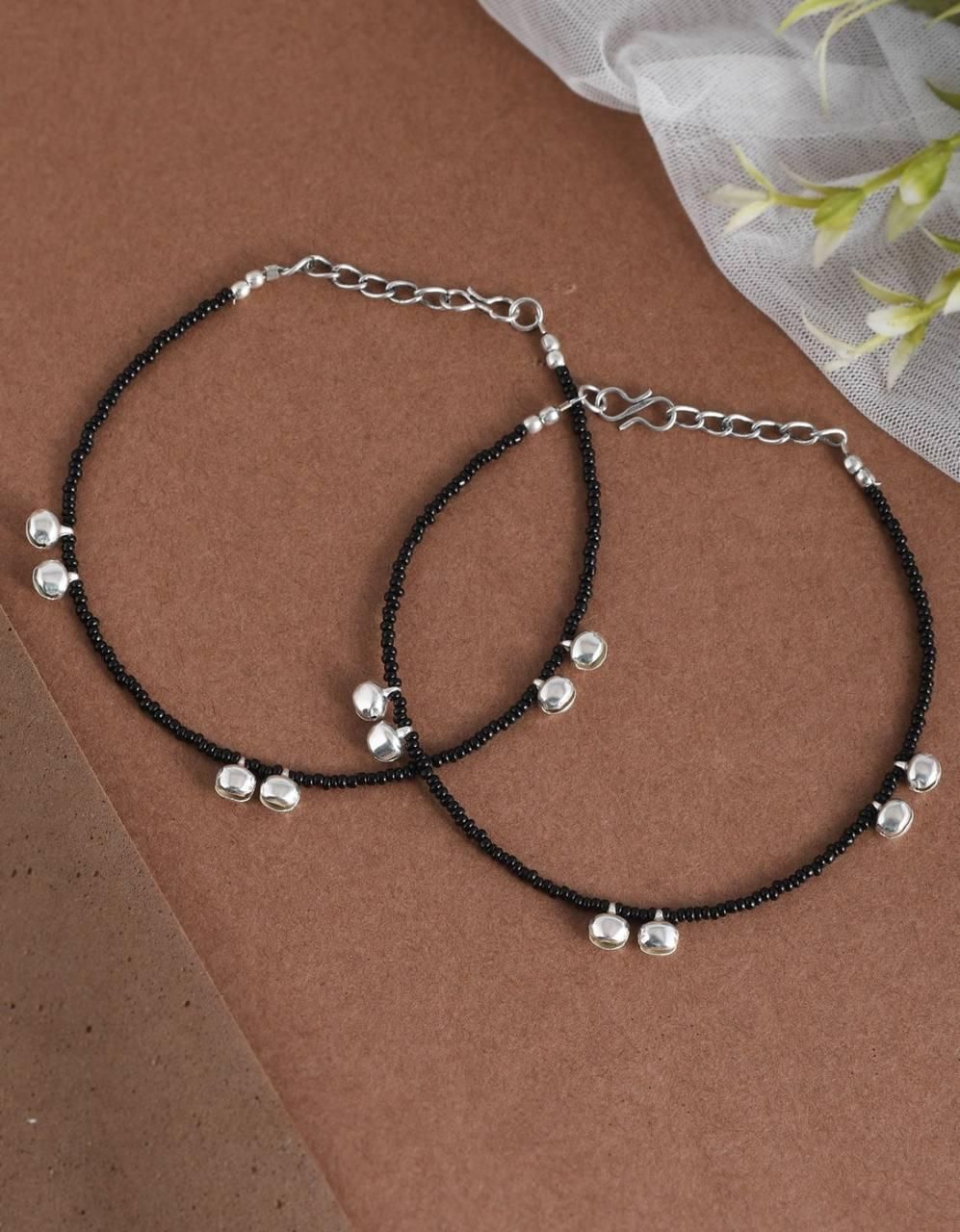 Crystal Anklets With Ghungroo Black