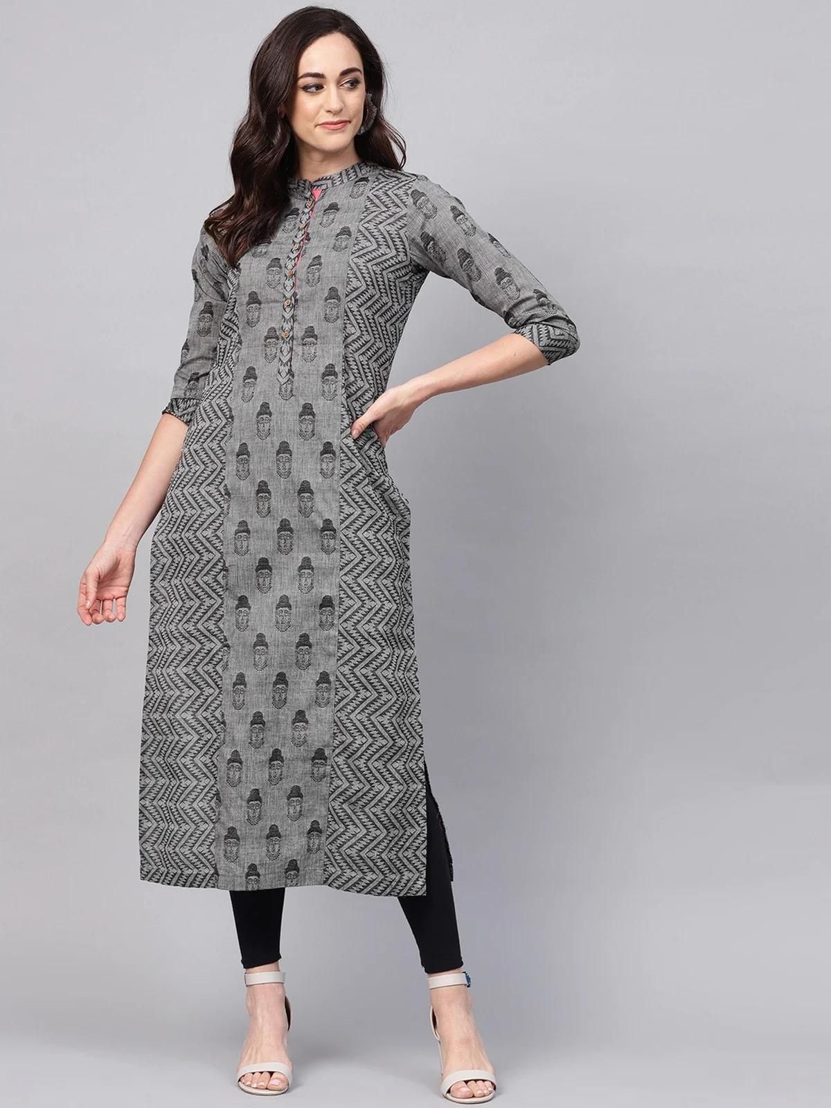 PANNKH Grey Handloom Buddha Straight Kurta