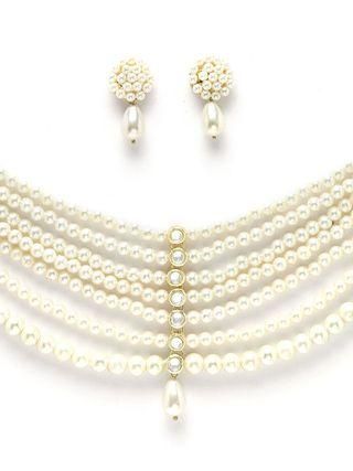 Pearl Beaded Kundan Choker Necklace Set for Women