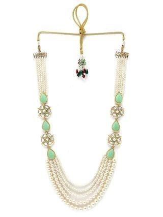 Pearl Beaded Carved Stone Rani Haar Necklace Set for Women